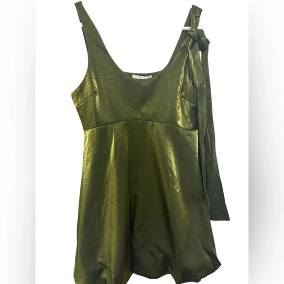 B.Right olive green shimmer balloon bottom sleeveless dress NWT - Picture 1 of 11